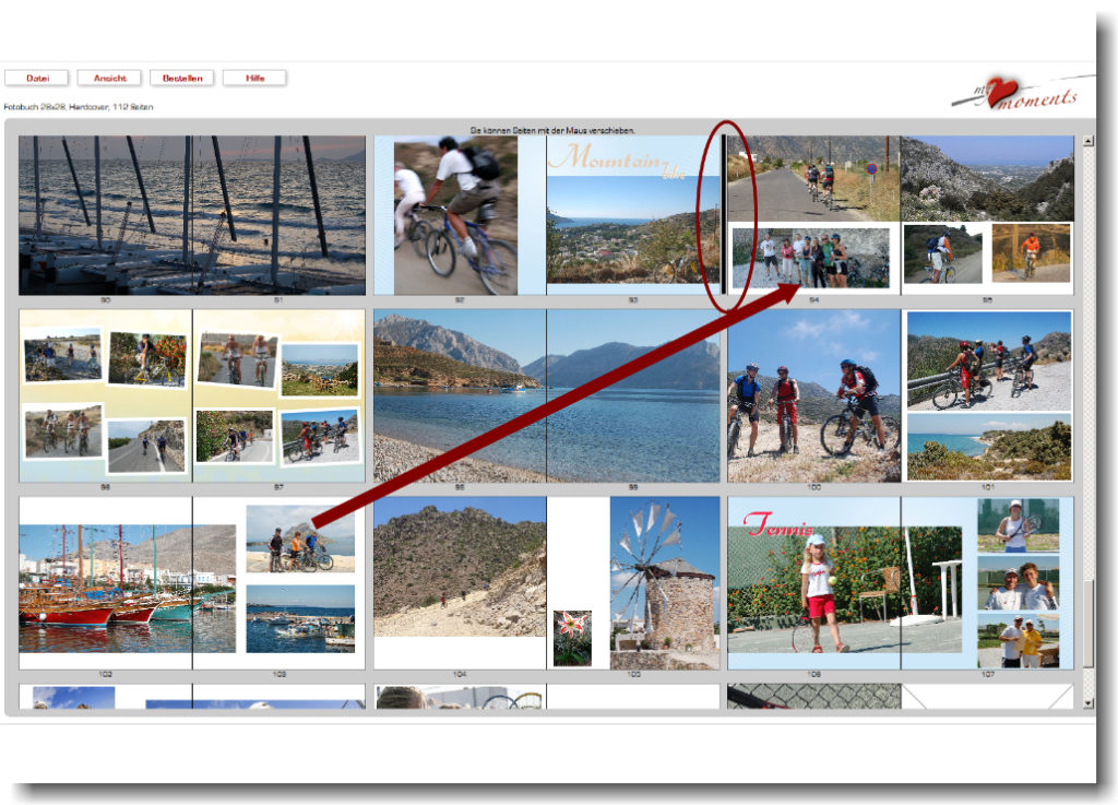 Fotobuchseiten verschieben
