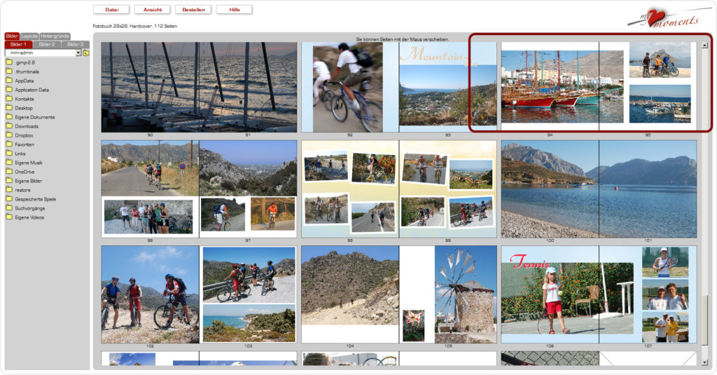 Fotobuchseite verschieben