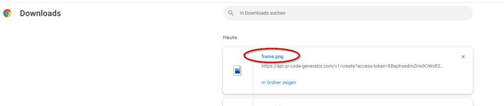 QR-Code im Downlaod-Verzeichnis des Browsers